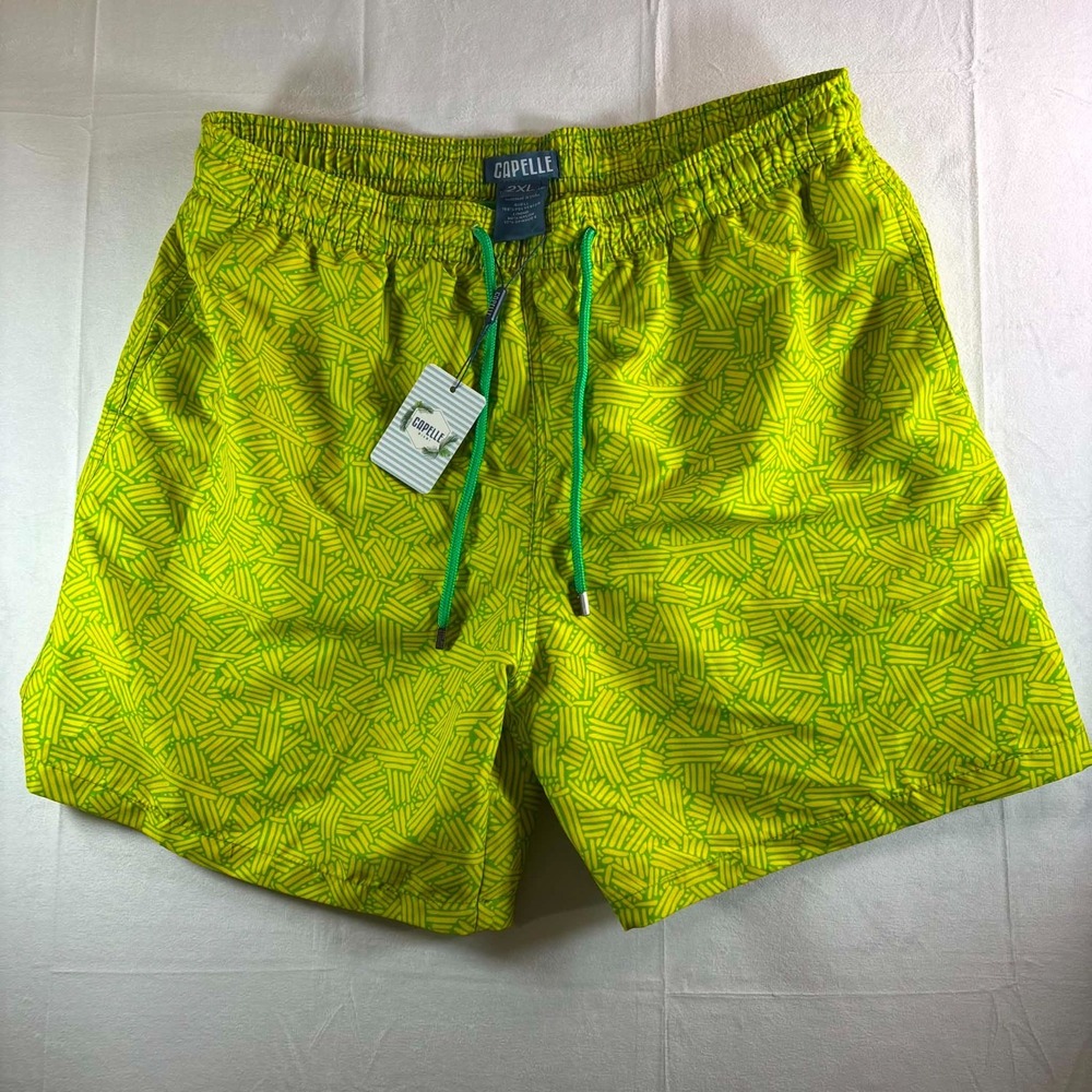 Capelle Miami Men Swim Trunks 2XL NWT Compression Lined Shorts Yellow Green 5"